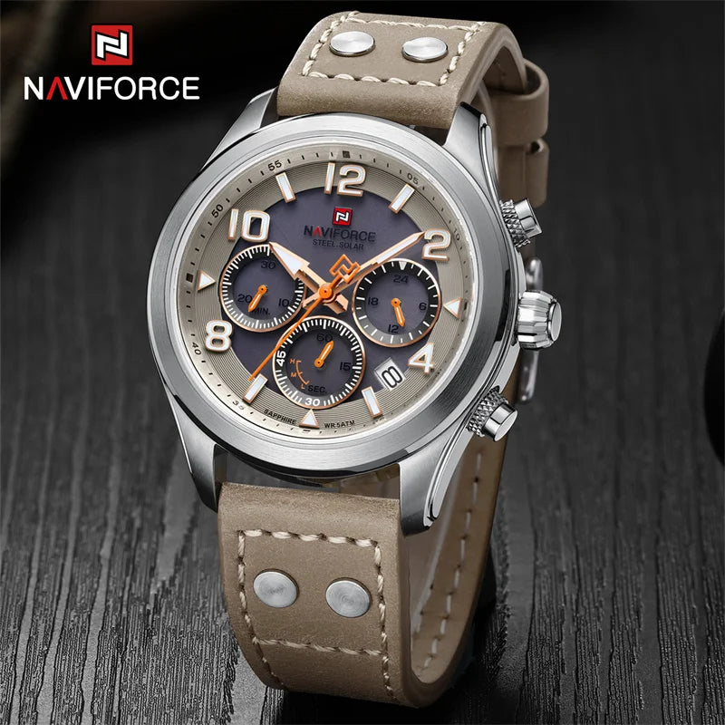 NAVIFORCE Pls 1006 Solar Powered Movement Genuine Leather Strap 5ATM THE NAVIFORCE