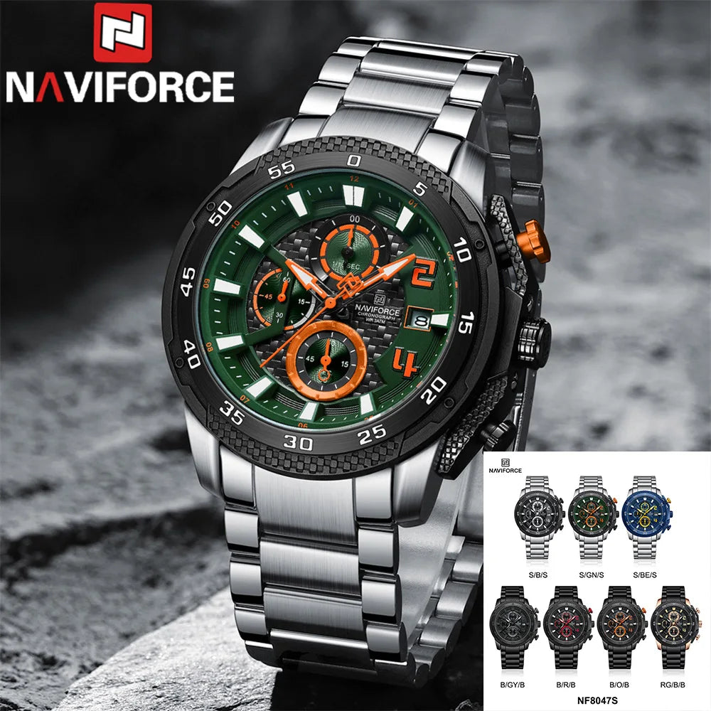 NAVIFORCE 8047 Men Watch Sport Top Brand Luxury Military Chronograph D THE NAVIFORCE