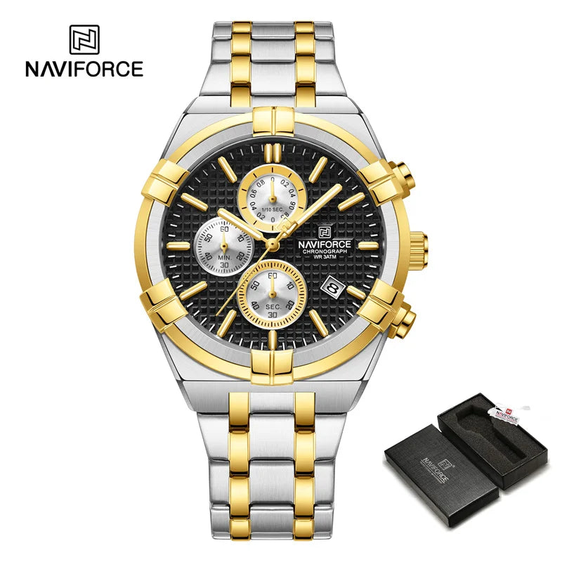 NAVIFORCE 8042 Men s Sports Quartz Watch Stainless Steel Strap Claw Di THE NAVIFORCE