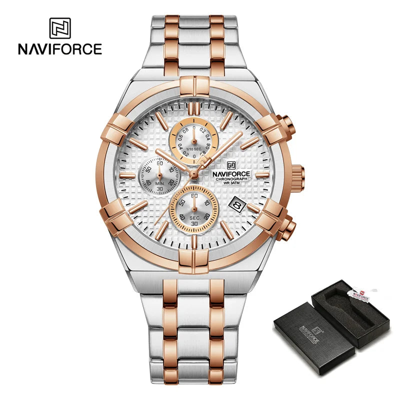 NAVIFORCE 8042 Men s Sports Quartz Watch Stainless Steel Strap Claw Di THE NAVIFORCE