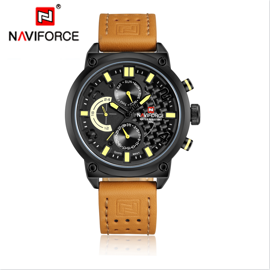 NAVIFORCE Fashion Watches for Men Military Sport Genuine Leather Quart THE NAVIFORCE