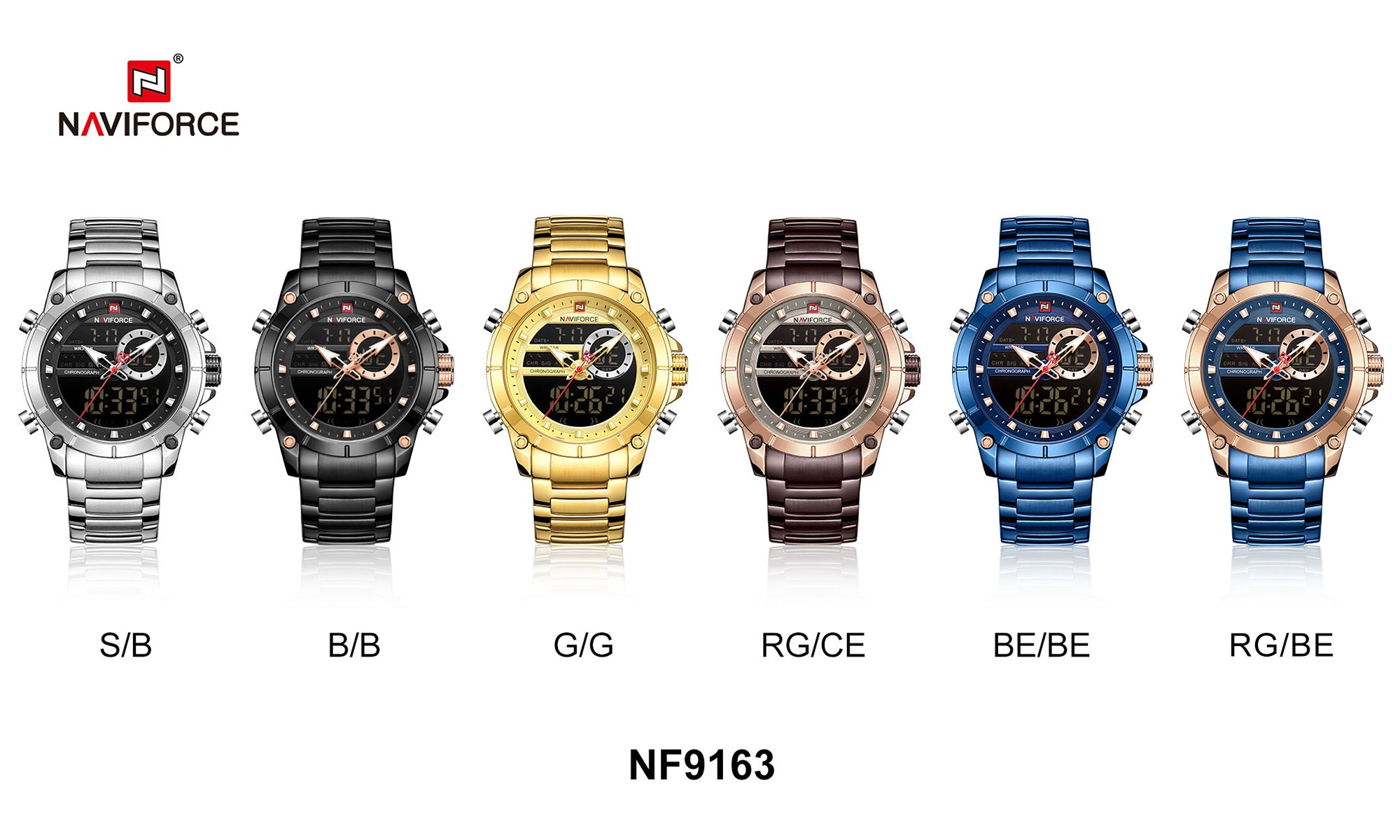 NAVIFORCE Men Military Sport Watches Digital Analog Waterproof Stainle ...