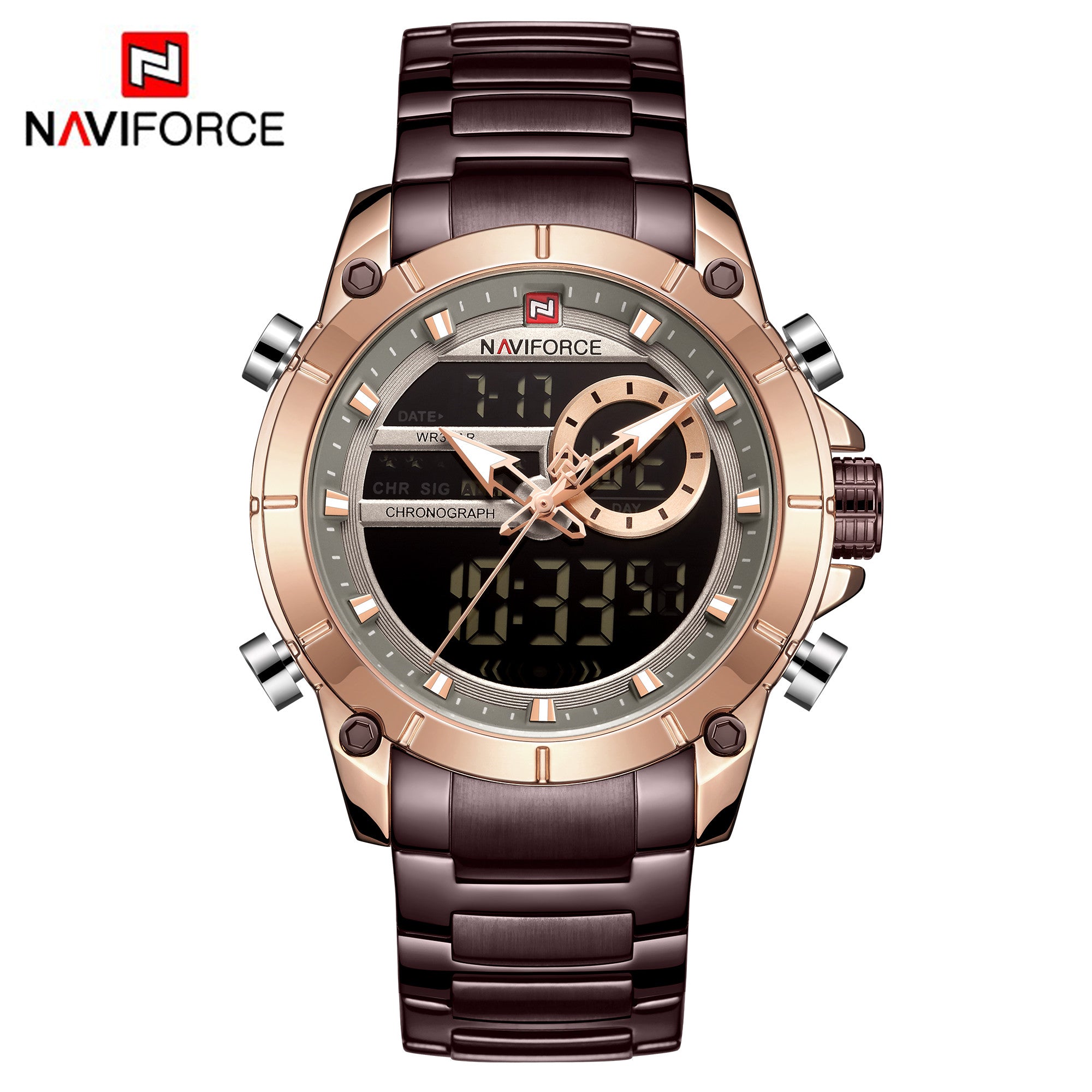 NAVIFORCE Men Military Sport Watches Digital Analog Waterproof Stainle ...