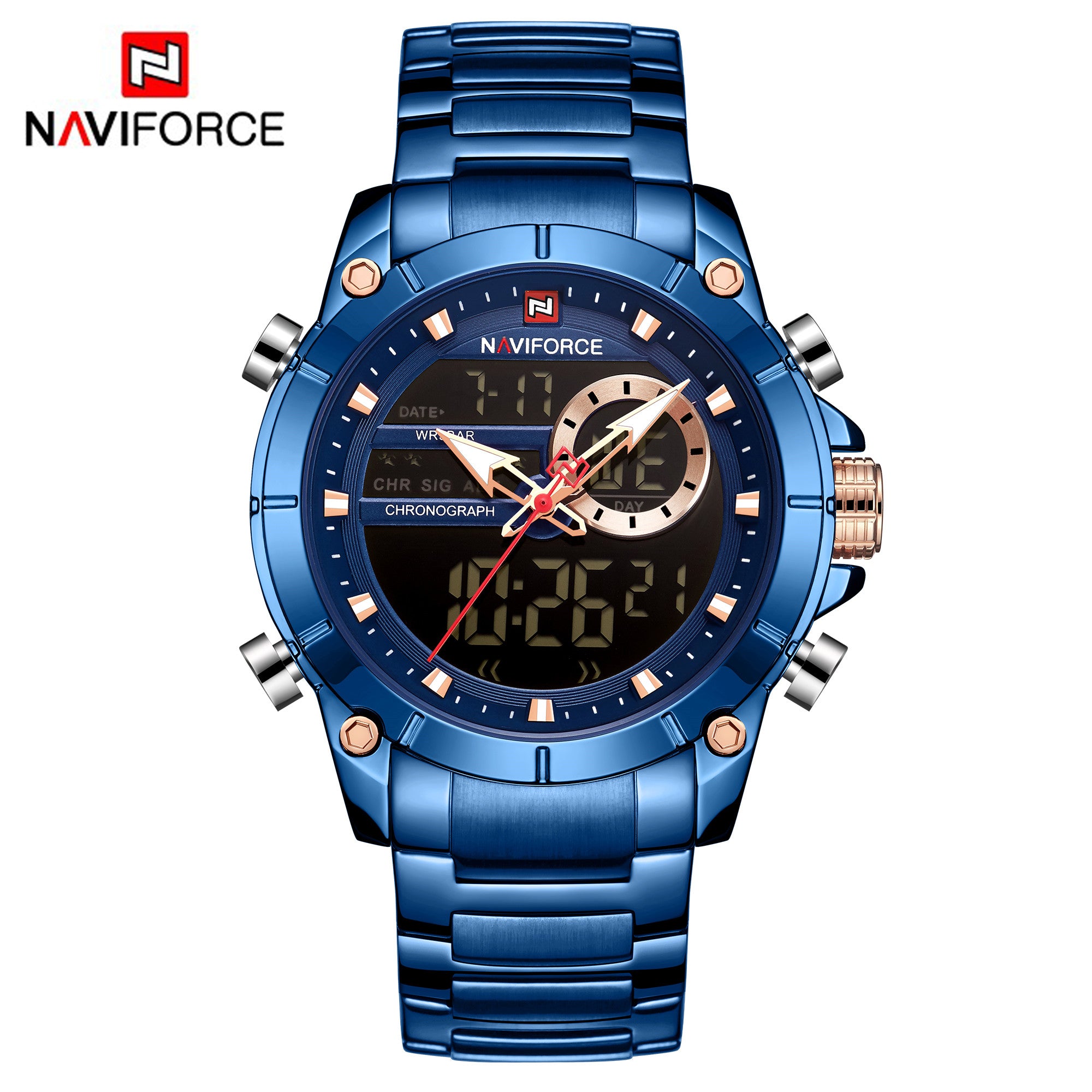 NAVIFORCE Men Military Sport Watches Digital Analog Waterproof Stainle ...