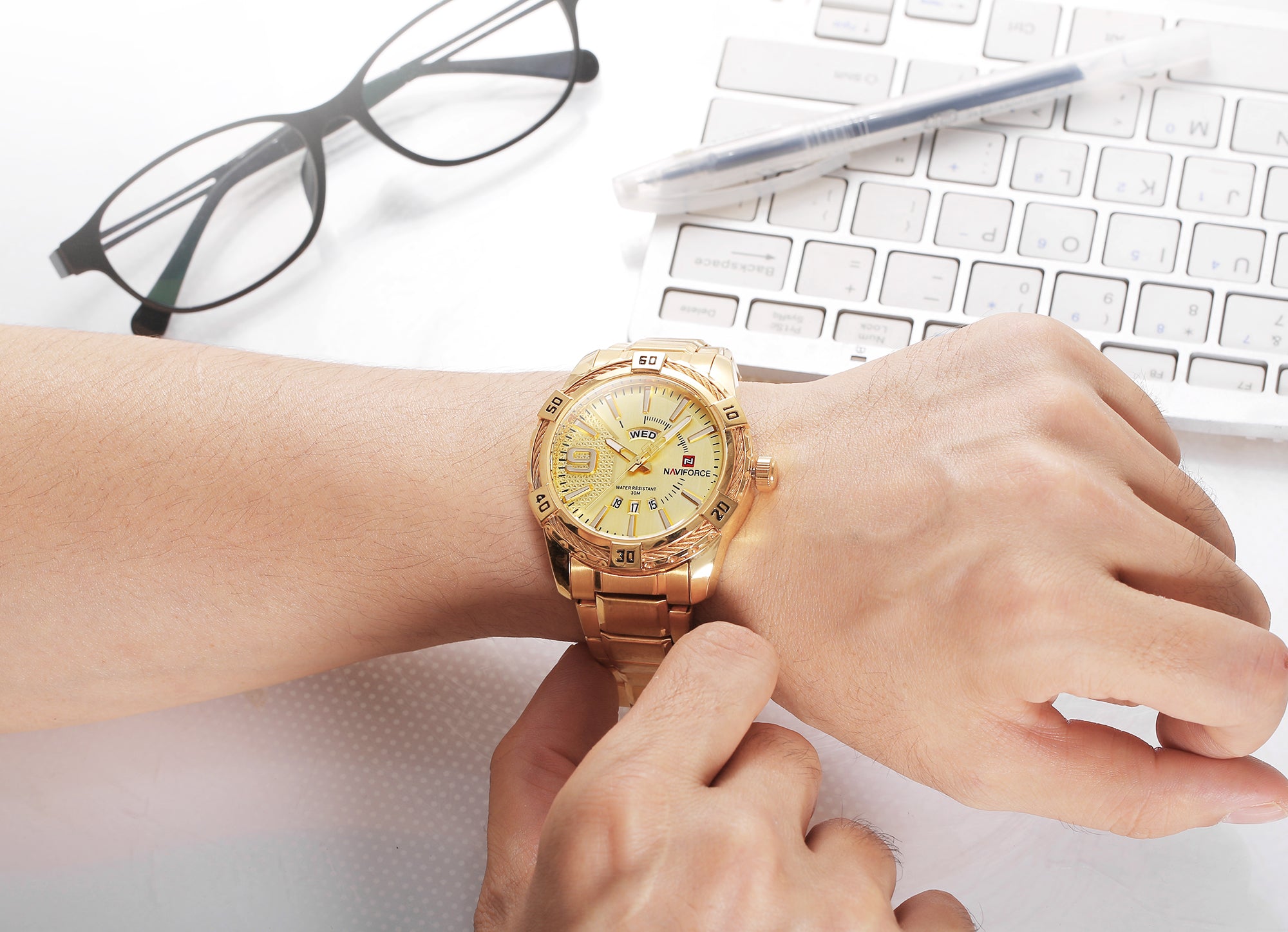 Gold Naviforce Water Resistant 30m Price NAVIFORCE NF8030G Golden